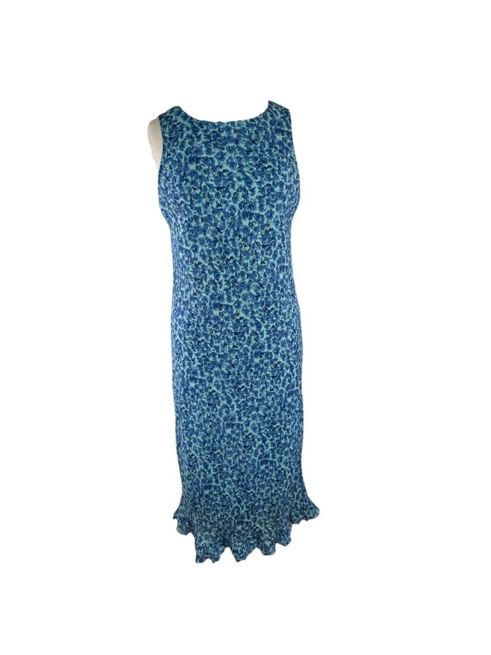 Vtg Y2K California Concepts Sz 12 Blue Floral Long Dress Sleeveless Lined Ruffle